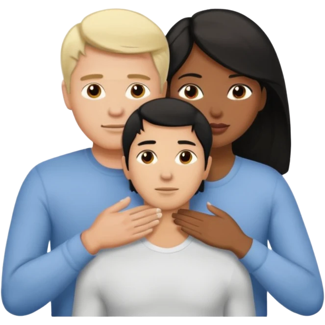 White blond man massages black haired brown woman from front view emoji