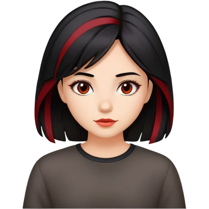 medium length haired girl, black hair with brown mix with red highlights, beautiful emoji