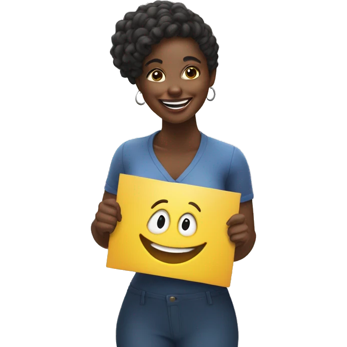 black woman holding up a sign with a smile emoji