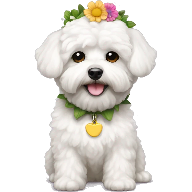 White Maltipoo with flower collar  emoji