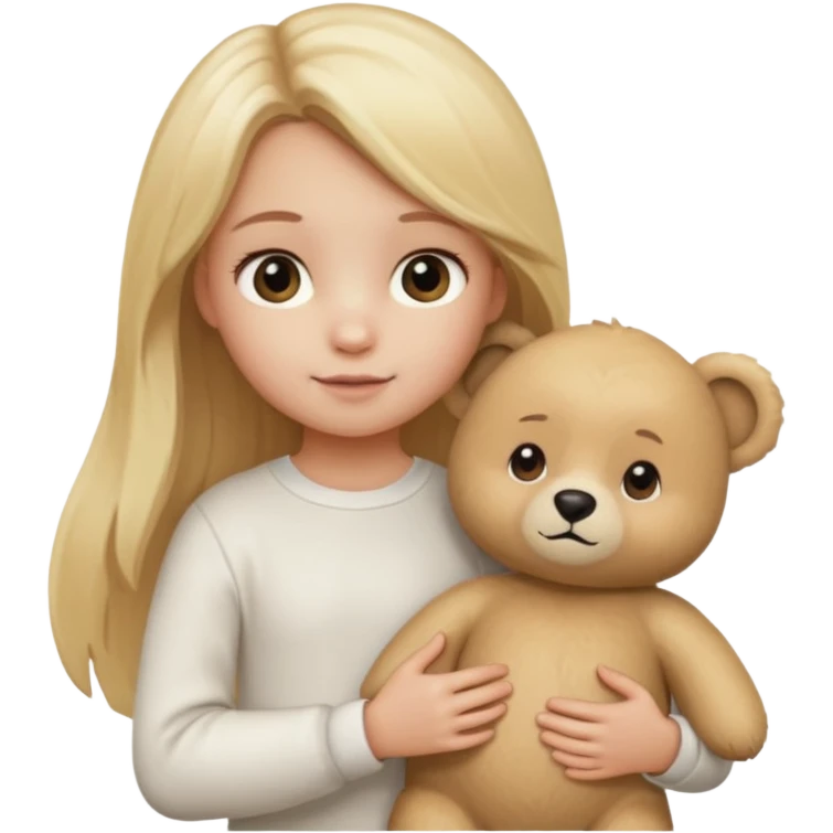 Blonde little girl, long hair, white long sleeve, with beige bear emoji