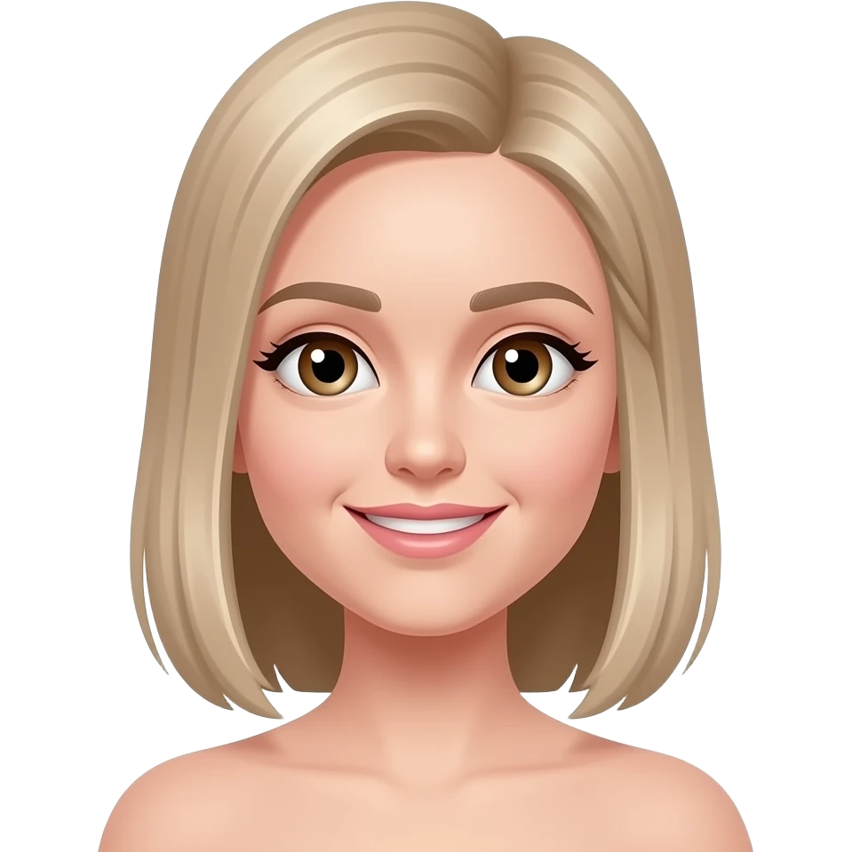 Just like this but hair Part is on right side.  Hair straighter and lighter in color.  Skin is also more pale/pinkish.  bigger eyes, thin lips, toothy smile. Much thinner lips.  Hair is a little longer emoji
