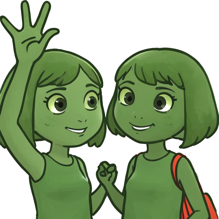 Two black girls high fiving with pass stamp emoji
