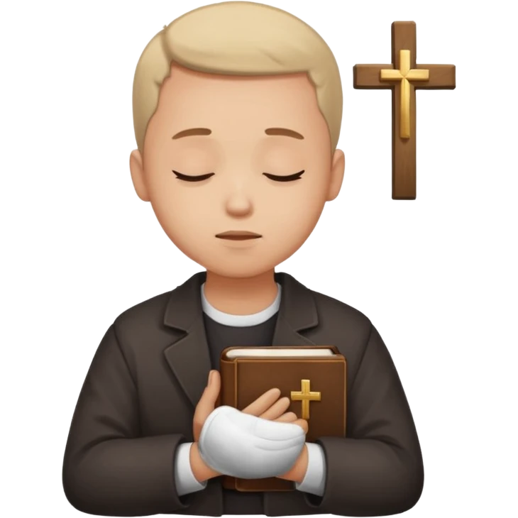 Guy who reads Bible with cross on it and with his eyes closed in prayer. Nothing in the background  emoji