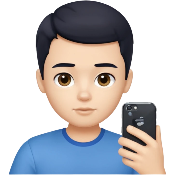 generate a pretty bratz fair skinned boy with short black hair taking a selfie emoji