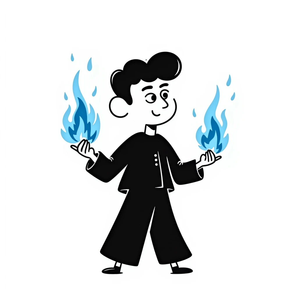 A man who is the embodiment of the blue flame emoji