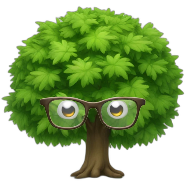 lush friendly tree with eyes wearing nerd glasses emoji