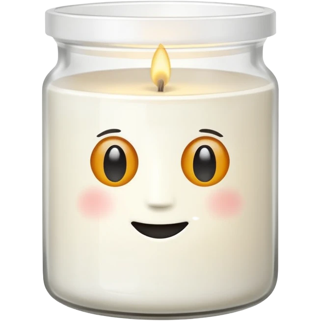 minimal flat emoji of a white scented candle in a glossy white glass jar with the label “cotton”, soft warm glow, clean vector style, elegant and modern, transparent background emoji