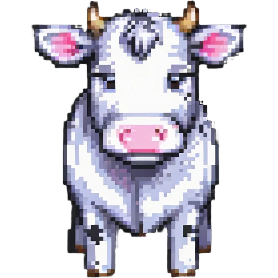 extremely blocky ultra-minimal pixel art Minecraft cow emoji with only 2 or 3 large square pixels, bright playful colors, childish and cute emoji
