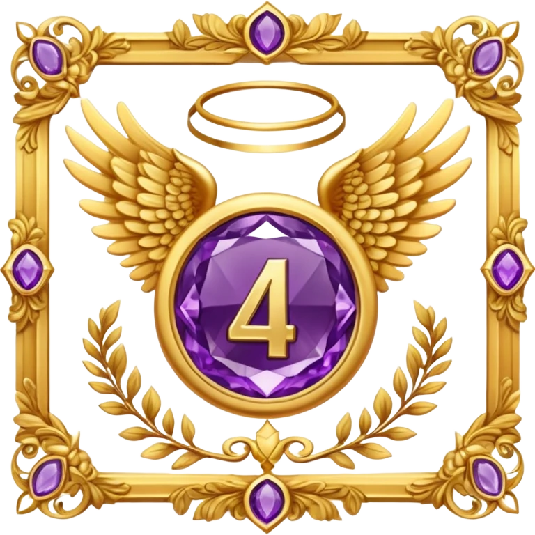 4th place award Number in frame decorated with golden angel  wings and amethyst  stone emoji