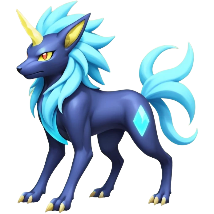  pastel dark bright vibrant futuristic lush warm-colored neon-glowing electric maned Luxray-Suicune-Manectric-Fakémon-Vernid-Digimon-hybrid-creature (full body) emoji