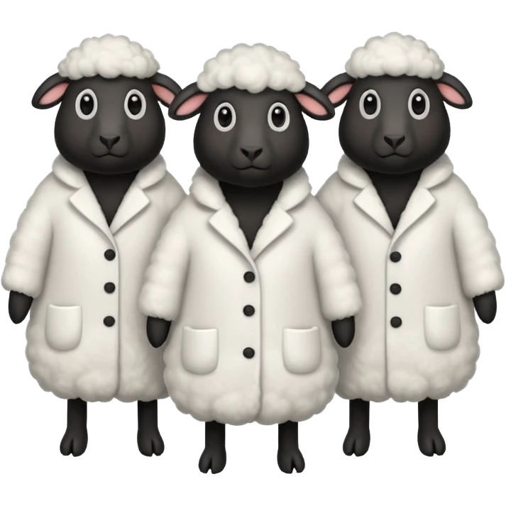 Three black sheep wearing white coats emoji