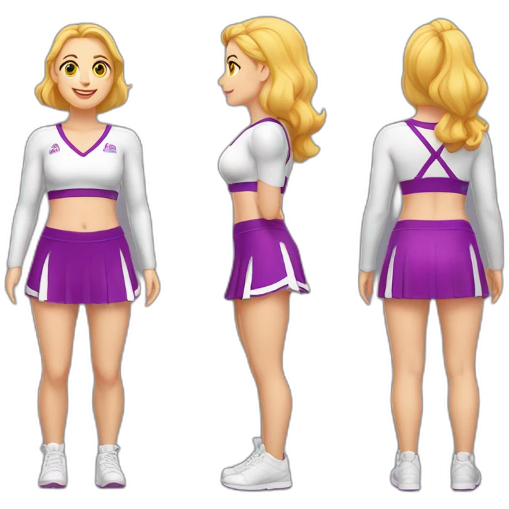 Full body Caucasian curvy cheerleader back and front views emoji