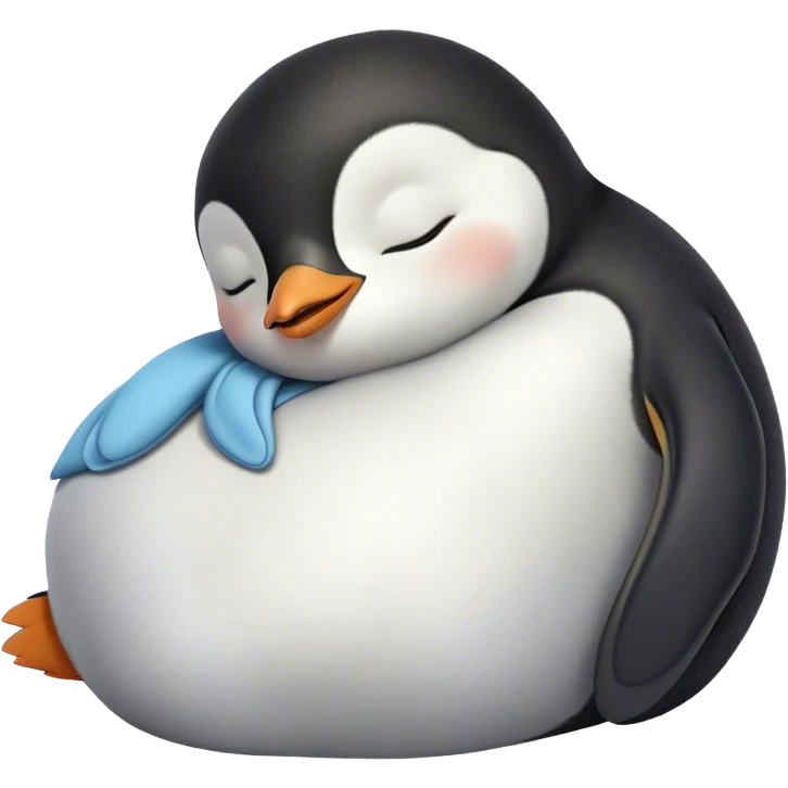 Meme-Worthy cute Sleeping Baby Penguin Portrait Emoji, Head resting peacefully with a contented smile, showcasing luxuriously soft down and a serene, slumbering gaze, Simplified yet hilariously adorable features, highly detailed, glowing with a soft, drowsy polar light, high shine, relaxed and utterly lovable, stylized with an air of playful laziness, bright and heartwarming, soft glowing outline, capturing the essence of a sleeping baby penguin that feels destined to become the next viral icon of adorable rest! emoji