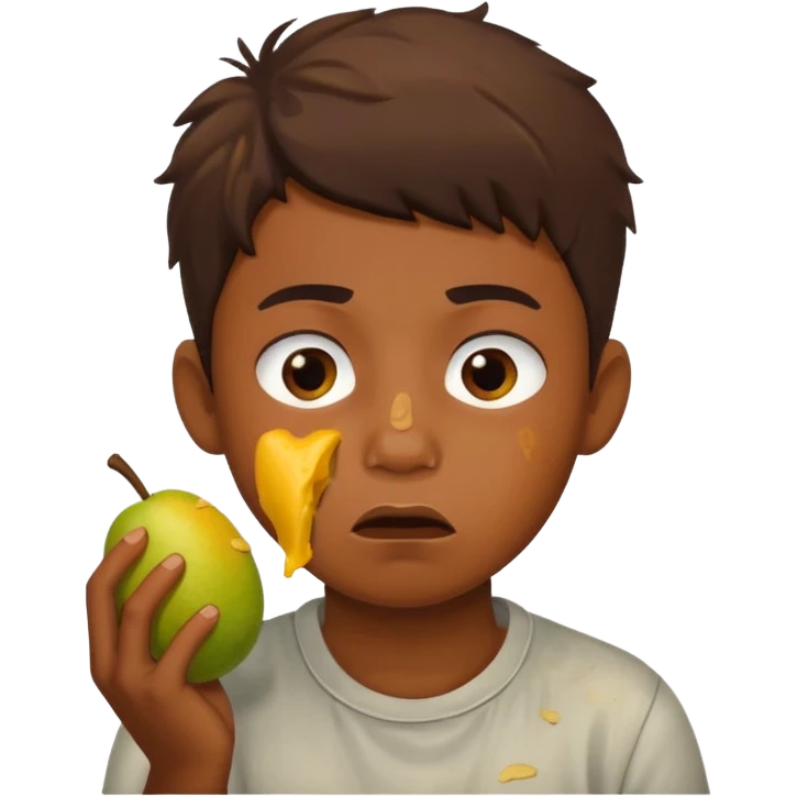 Boy eating mangoes, disgusted emoji