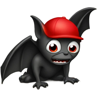 a crying bat in a cave wearing a red cap emoji