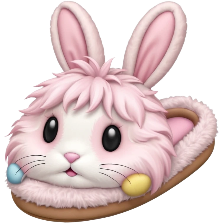 light pink bunny slippers with a cute face emoji