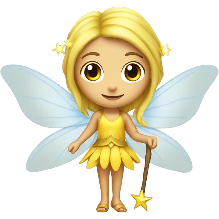 long hair Pixie fairy with yellow wings and wand  emoji