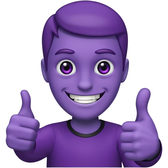 purple guy, black sclera, white pupils, grin, thumbs-up emoji