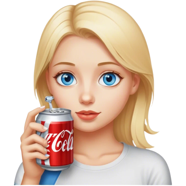Blonde girl with blue eyes drinking can of diet soda emoji