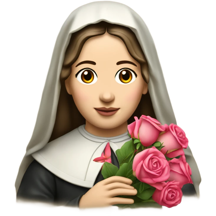 Sainte Terese of Lisieux avec bouquet de Rose vrai visage de Sainte Thérèse de Lisieux française vue de 3/4 emoji