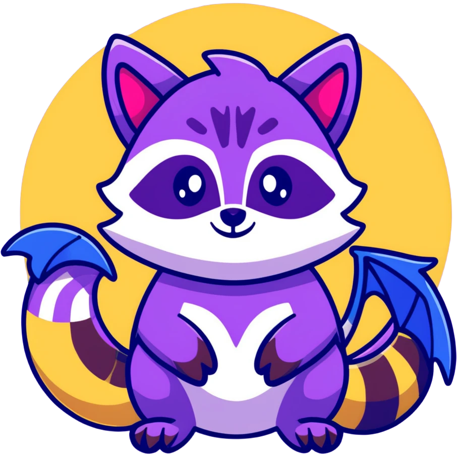 Raccoon dragon hybrid with wings dark purple and blue no yellow emoji