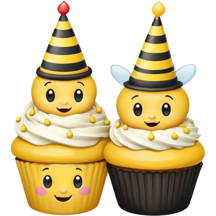 Bees with Birthday Hat, Embarrassed bee with cupcake emoji