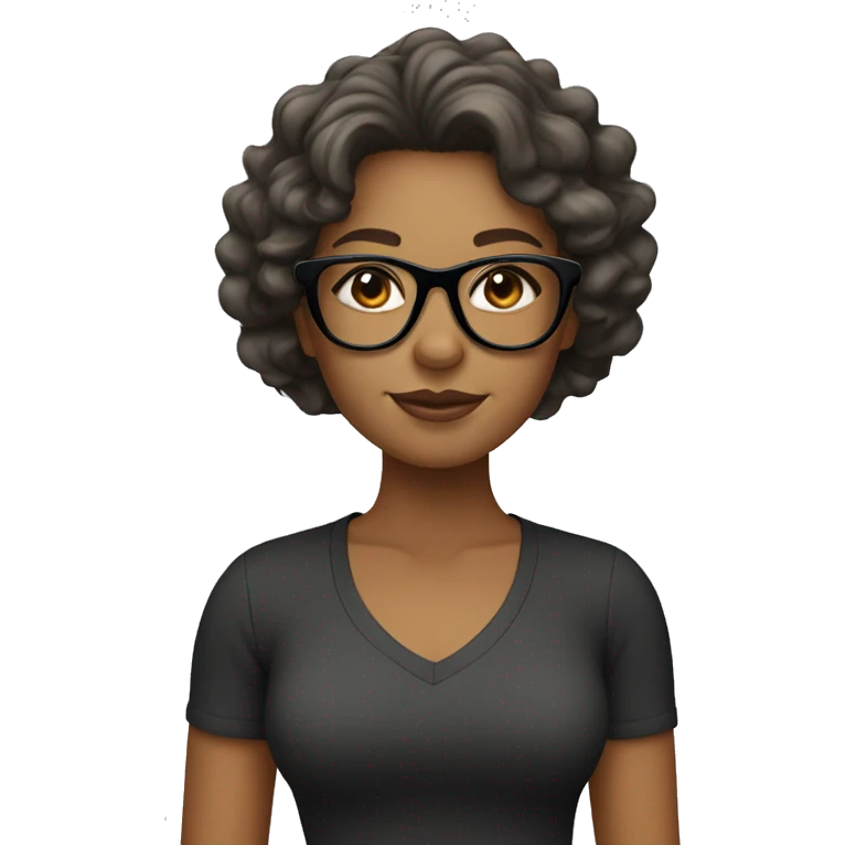 Tan girl with wavy hair with black glasses emoji
