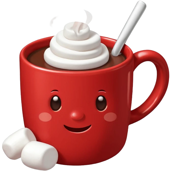 red mug of hot chocolate with marshmallows emoji