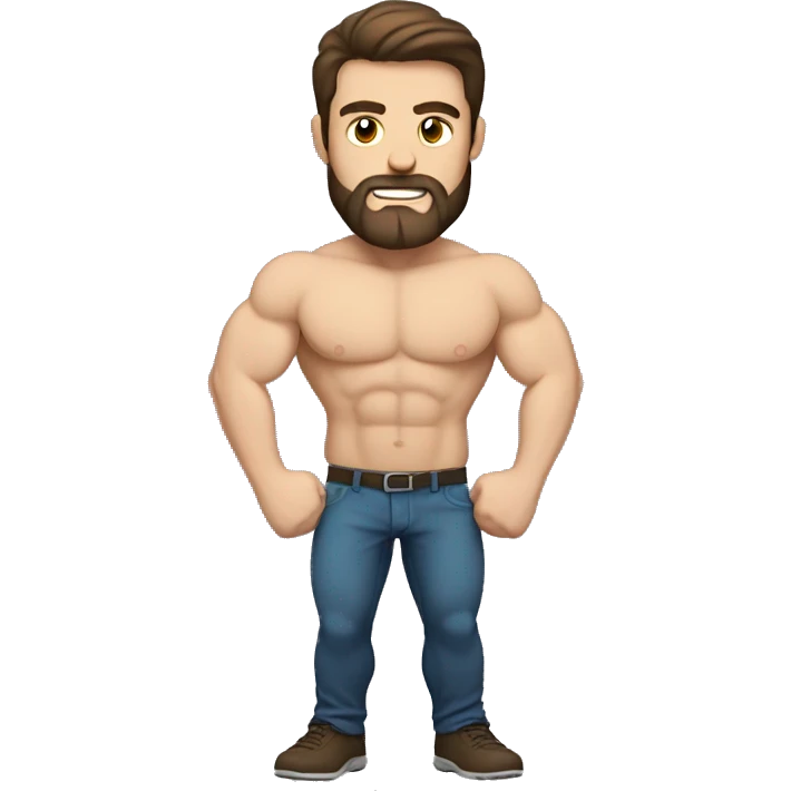 White man with dark brown hair and beard flexing his muscle emoji