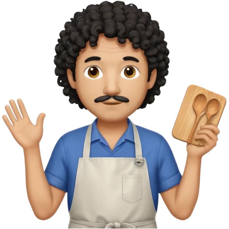 homme 50 ans cheveux frisé noir artiste peintre avec tablier d'art emoji