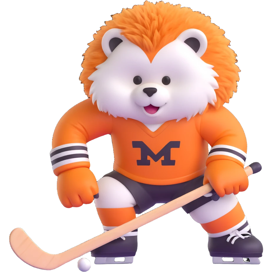 a fluffy animal playing hockey, energetic and cute emoji