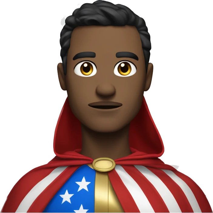 Emoji of Homelander from ‘The Boys’ series. USA flag-inspired costume with cape (red, blue, white). Confident, slightly menacing expression. emoji