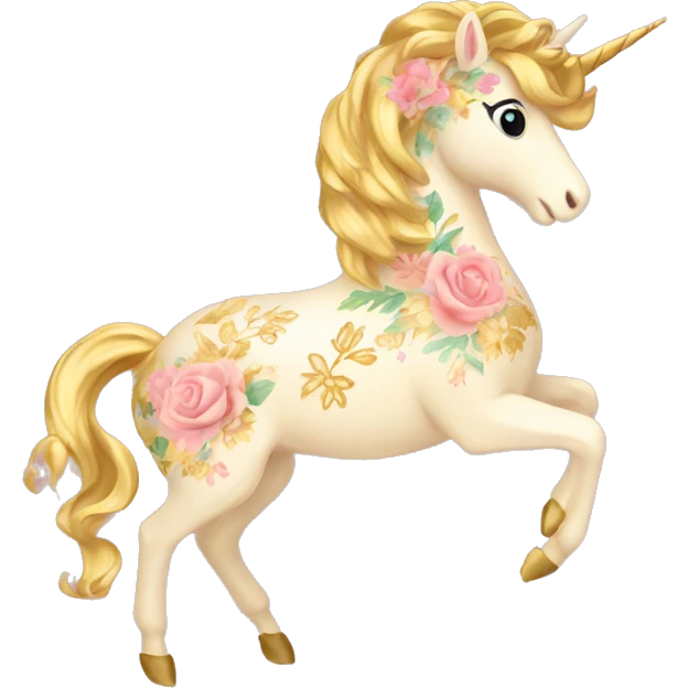 Gold unicorn with floral pattern on it pretty feminine emoji