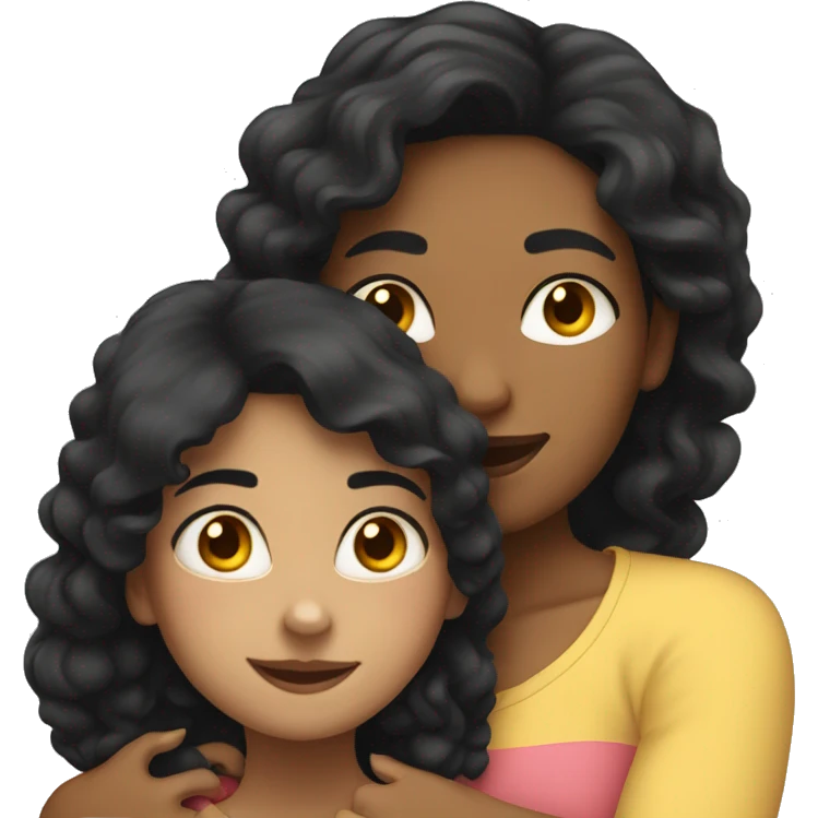 Daughter hugging her mother both with black hair and light skin emoji