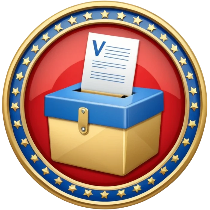 circular achievement style badge for first voter featuring a ballot box and a classy border emoji