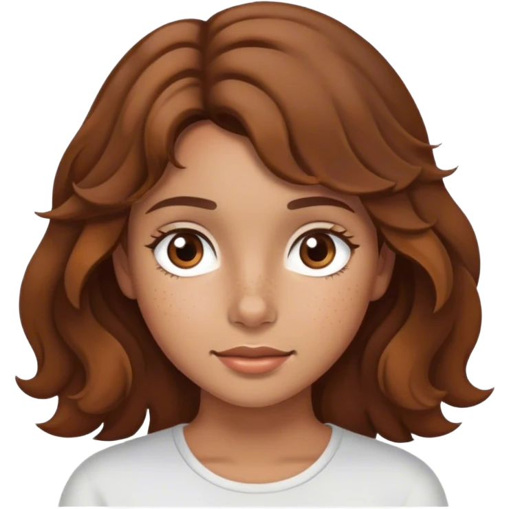brown wavy haired girl with brown eyes tan skin and minimal freckles  emoji