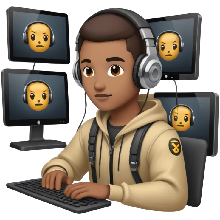 warrior coder with headphones and multiple screens emoji