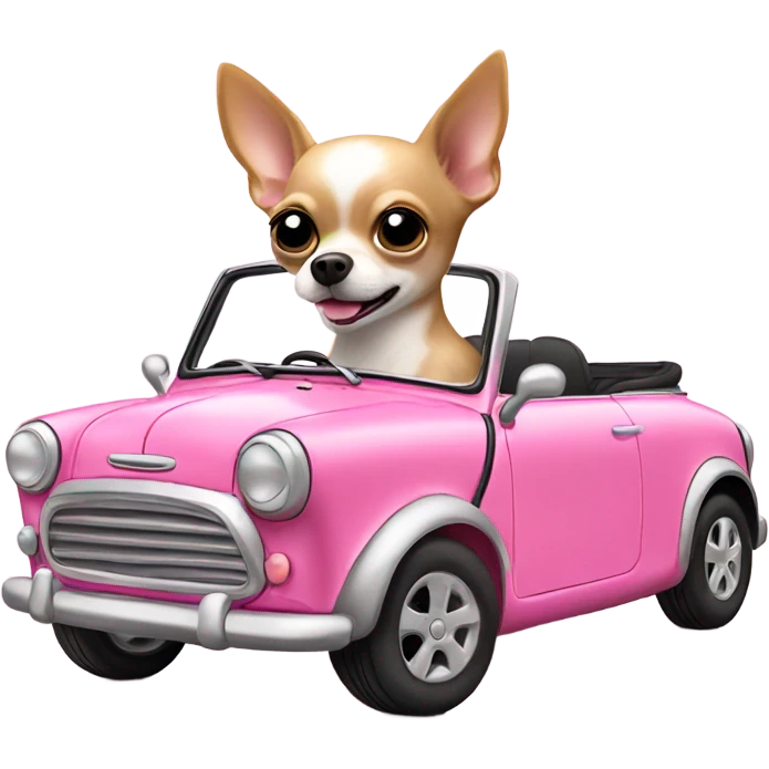 Chihuahua driving pink mini cooper emoji