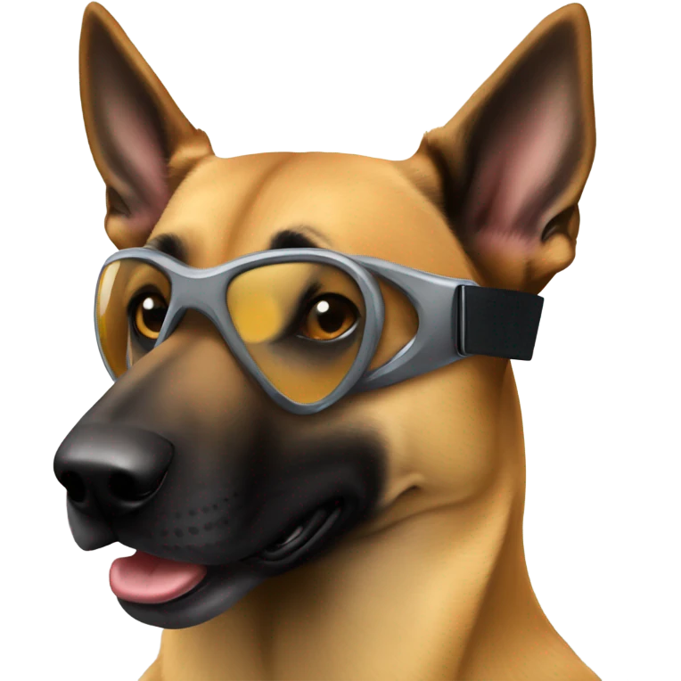 Tan Belgium malinois wearing goggles emoji