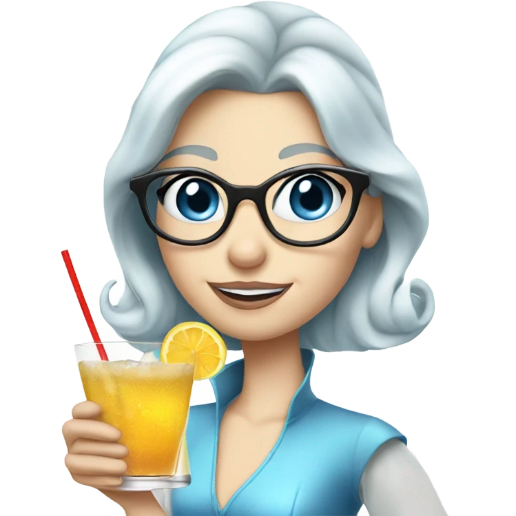 Pale Cinderella blue eyes wearing glasses drinking a cocktail  emoji