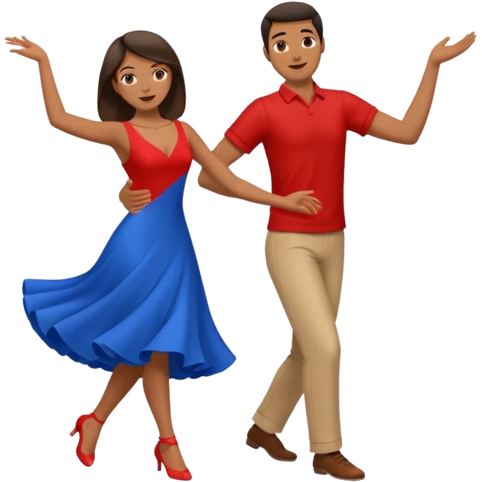 two people dancing- one wearing read and one wearing bue emoji