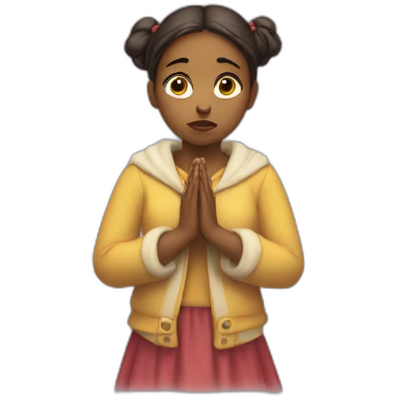 Dissapointed girl wearing human and holding prayer beada emoji