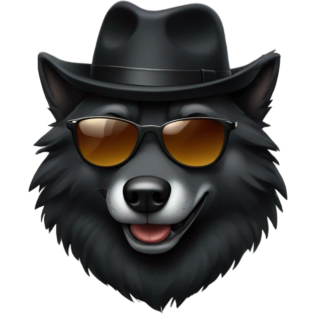 A black wolf with a fedora own smoking a cigar and sunglasses￼ emoji
