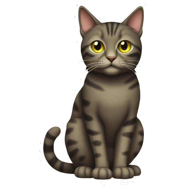 Dark tabby cat with greenish yellow eyes full body with fall leabes emoji