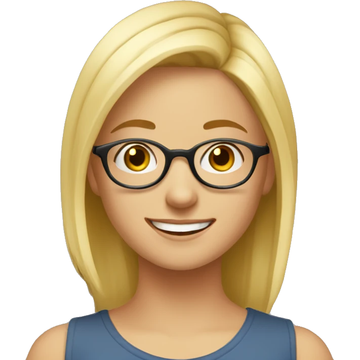 blond teenage girl, round frameless glasses, smiling emoji