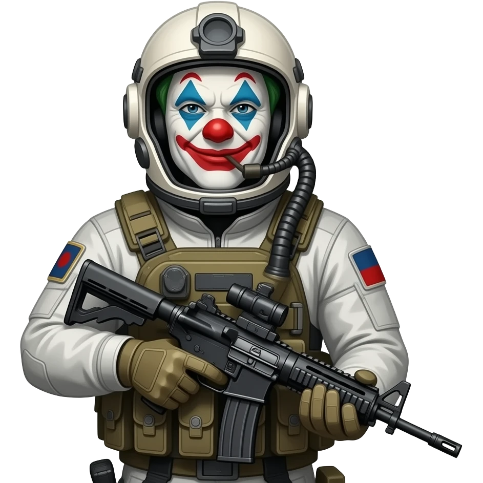 Clown Space Pilot wearing Tactial Gear with a rifle emoji