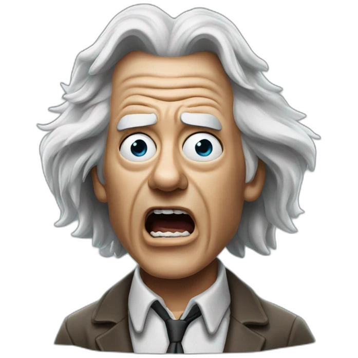Doc brown from back to the future looking shocked and his mouth wide open. No eye-ware. Long hair emoji
