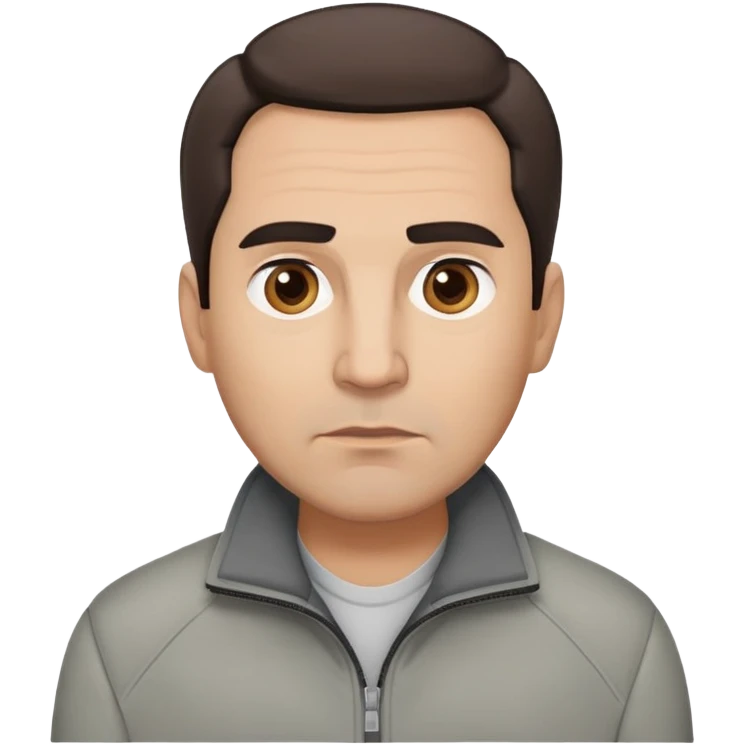 Hispanic actor in his 50s with light skin, round face, wide jaw. Lively brown eyes, thick eyebrows. Short brown hair with receding hairline. Neutral-serious expression. Wearing a casual gray jacket. emoji