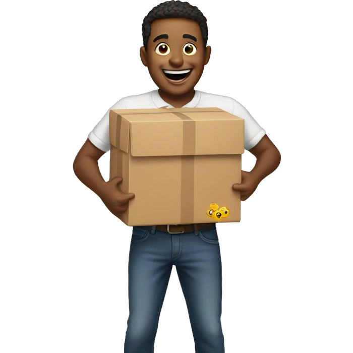 A man carrying many suprise box and smiling emoji